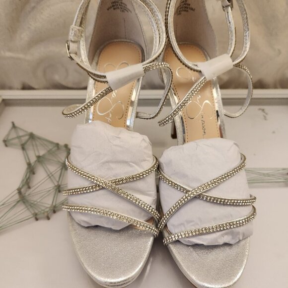 Jessica Simpson "Jaeya" Platinum Shimmer Heeled Platform Sandals. NIB. Size 6.5 - Picture 4 of 12